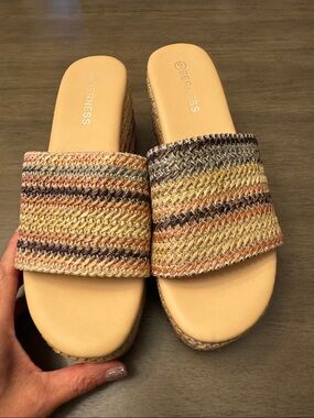 Platform Slide Sandals in Yellow and Tan by Berness
